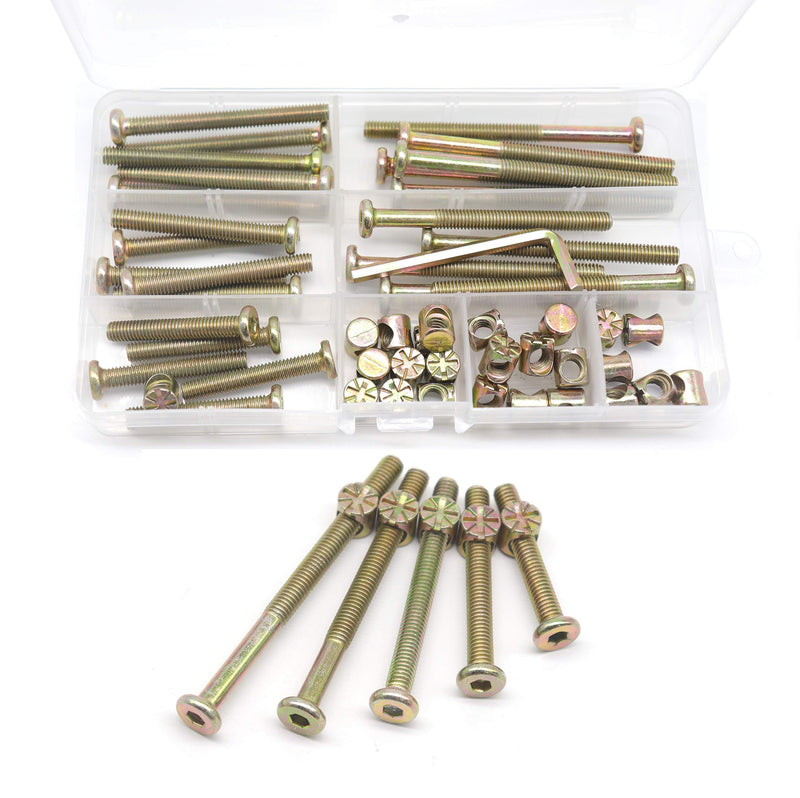 cSeao Crib Screws,Bed Frame Bolts and Nuts Kit, Crib Parts, Bunk Bed Screws, 25-Set M6-1.0x40mm/ 50mm/ 60mm/ 70mm/ 80mm Furniture Barrel Bolts Assortment Kit for Dream on me, Delta, Graco, Fisher Crib