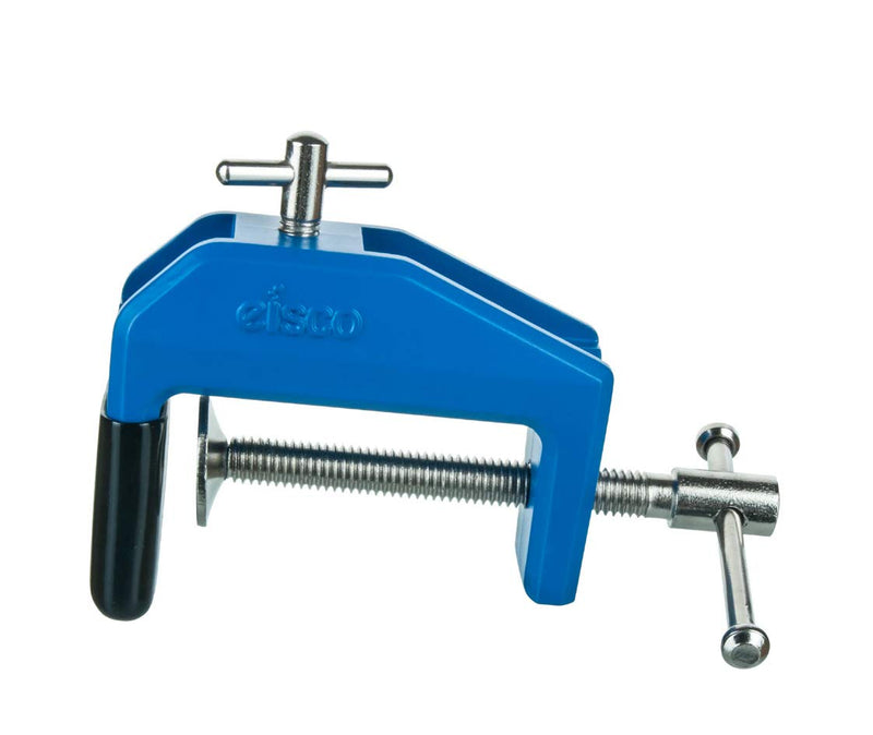 EISCO Heavy Duty Multi-Purpose Table Clamp - Vinyl Coated Grip and Swivel Pad - Built-In Rod & Pulley Holder - Fits Surfaces up to 2.55" Thick - Die-Cast Metal