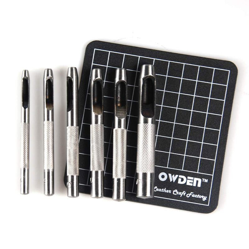 OWDEN 6 Pieces Hollow Hole Punch Set (1/8" - 5/16"),Leather Punch Tools, with A Free Cutting MAT 1