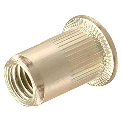 1/4-20 Rivet Nuts Large Flange Blind Threaded Insert (Grip Range 0.165-0.260) - Zinc Plated Carbon Steel Flat Head Nutsert Rivnut (Quantity 25) RoHS Compliant - by Newport Fasteners