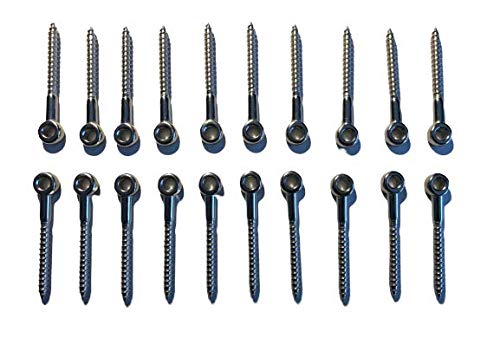 US STAINLESS 20 Pieces Stainless Steel 316 1/4" x 2" (6mm x 55mm) Lag Screw Eye Bolt Marine Grade for 1/8" Wire Rope