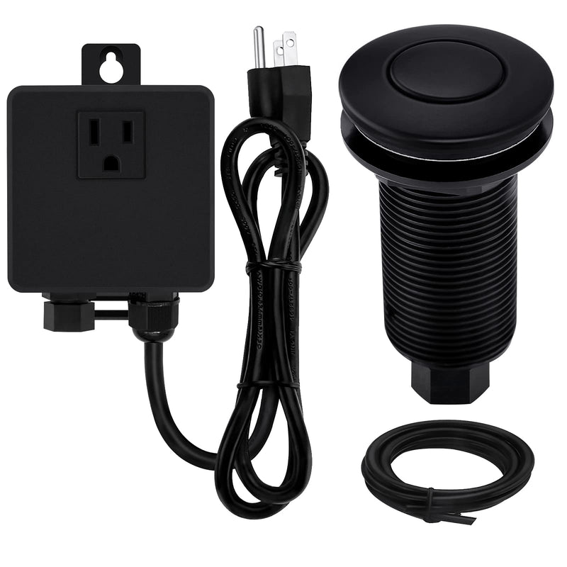 Garbage Disposal SinkTop Air Switch Kit with Long Button,Brass Made Cover,UL,Matte Black LONG/3.58"