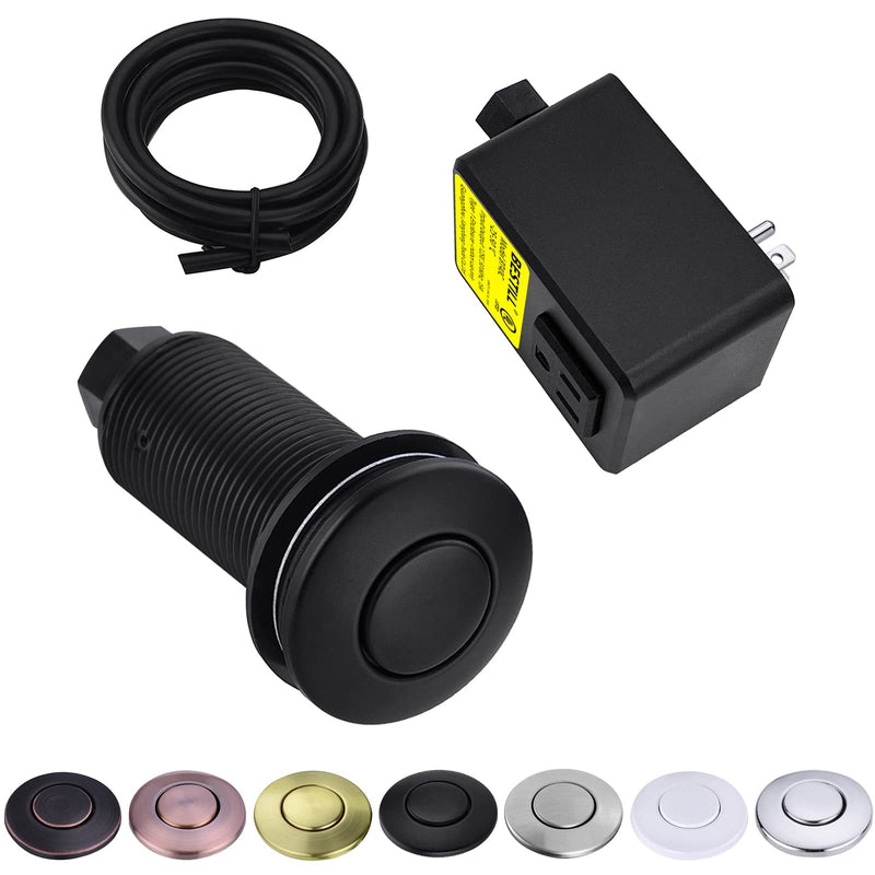 BESTILL Garbage Disposal Sink Top Air Switch Kit with Single Outlet, Matte Black Long Push Button with Brass Cover, UL Listed ABS Plastic Long-3.5" - NewNest Australia