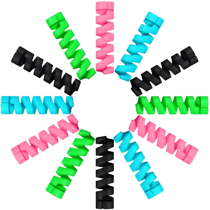 Jetec 24 Pcs Charger Cable Protector,Silicone Flexible Cable Saver,Spiral USB Mouse Wire Protector for Headphone Laptop Earphone Cell Phone Wrap Accessories(Black, Pink, Blue, Green) Black, Pink, Blue, Green