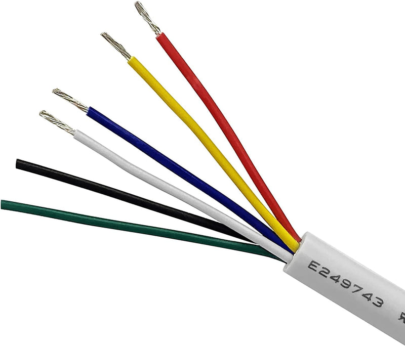 UHPPOTE UL2464 22AWG Gauge 6 Conductor Bare Copper Unshielded Alarm Security Burglar Cable Wire (100ft) 100 ft
