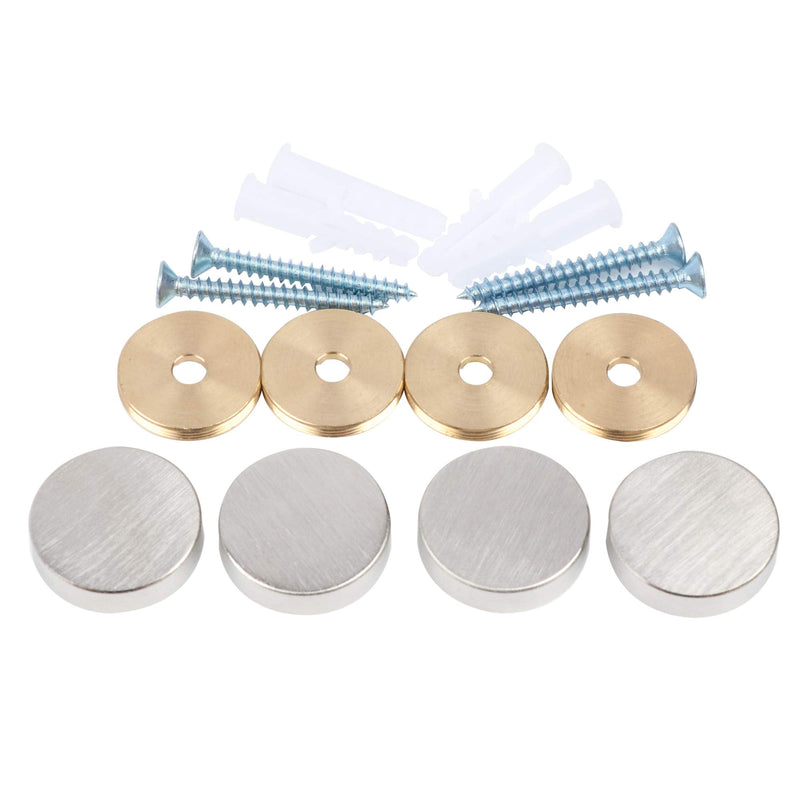 Mirror Screws,Brass Cap Decorative Mirror Nails,1",Satin Nickle,4 Pack Circle:1"