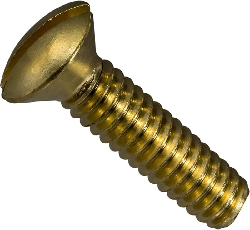#6-32 x 1/2" Slotted Oval Head Machine Screws, Brass, 100 Pack | ASME B18.6.3. Corrosion resistant, non-magnetic, for electrical and decorative use.