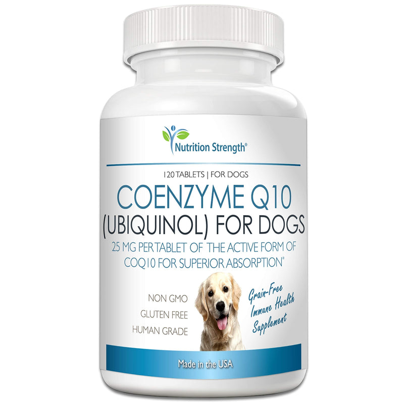 Nutrition Strength Coenzyme Q10 for Dogs Grain-Free Supplement, Ubiquinol - The Electron-Rich Form of CoQ10, Promotes Heart Health, Cognitive and Energy Support for Dogs, 120 Chewable Tablets - PawsPlanet Australia