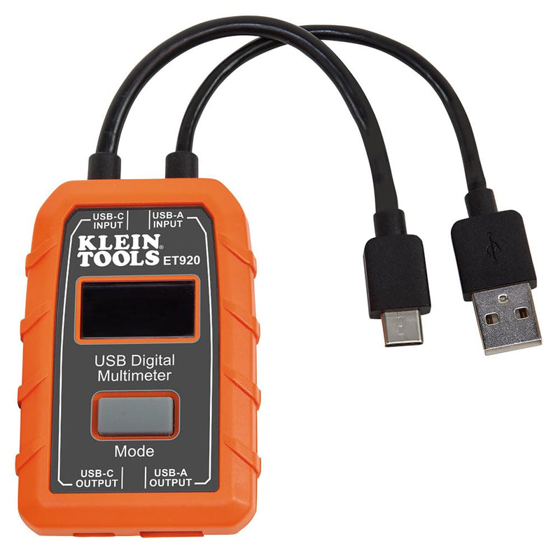 Klein Tools ET920 USB Power Meter, USB-A and USB-C Digital Meter for Voltage, Current, Capacity, Energy and Resistance Electric Circuit Testing Device