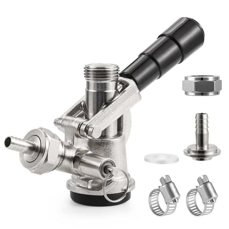 Keg Coupler, Sankey D System Keg Tap 304 Stainless Steel Probe, Beer Coupler Kegerator Parts D Coupler Beer Tap Dispenser for I.D 5/16'' Beer Line Gas Tubing with Hose Clamp