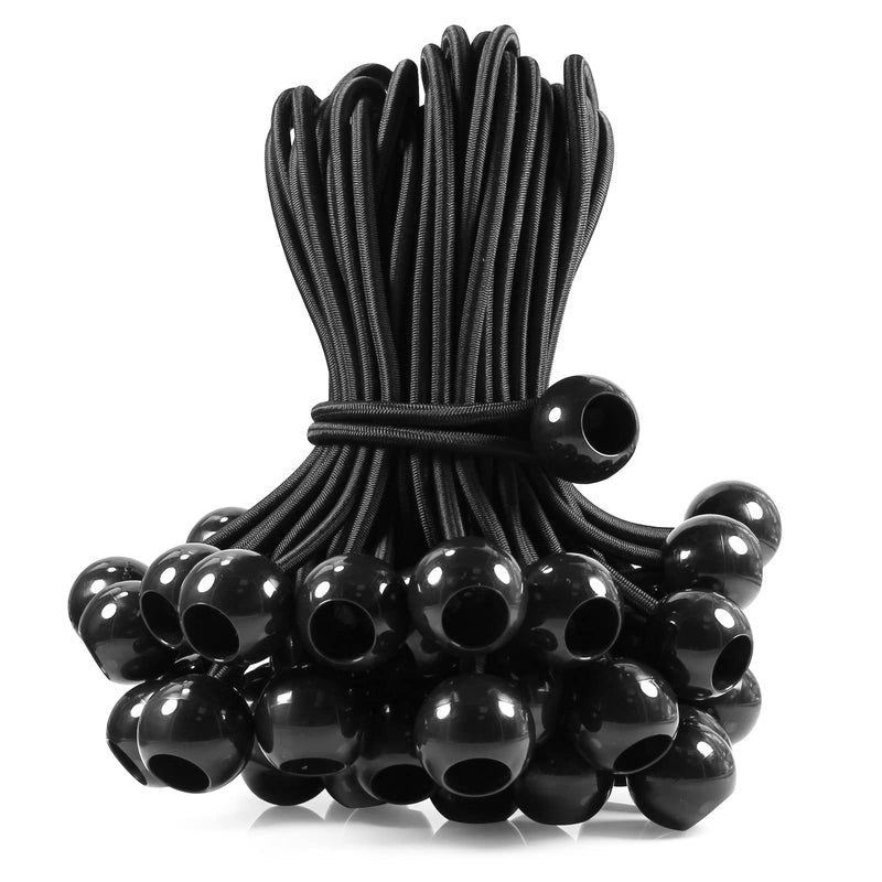 Bungee Balls 6 Inch,Black Bungee Cord for Canopy Tarp, UV Resistant,50-Piece 6 inch X 1 inch Ball
