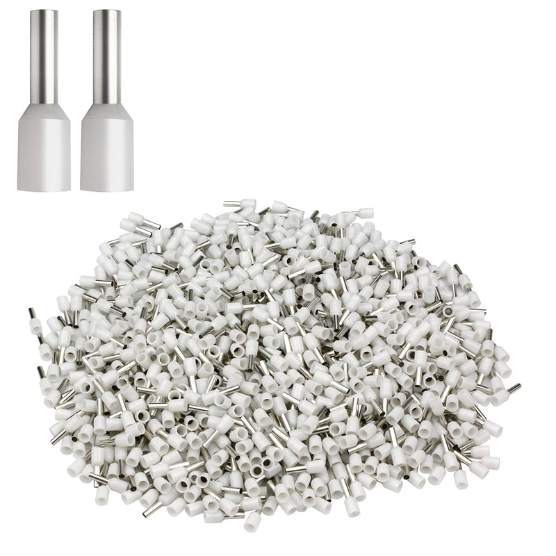 XHF 1000 PCS AWG 22/0.5mm² Wire Ferrules Insulated Copper Crimp Connectors, Crimp Pin Cord End Terminals White