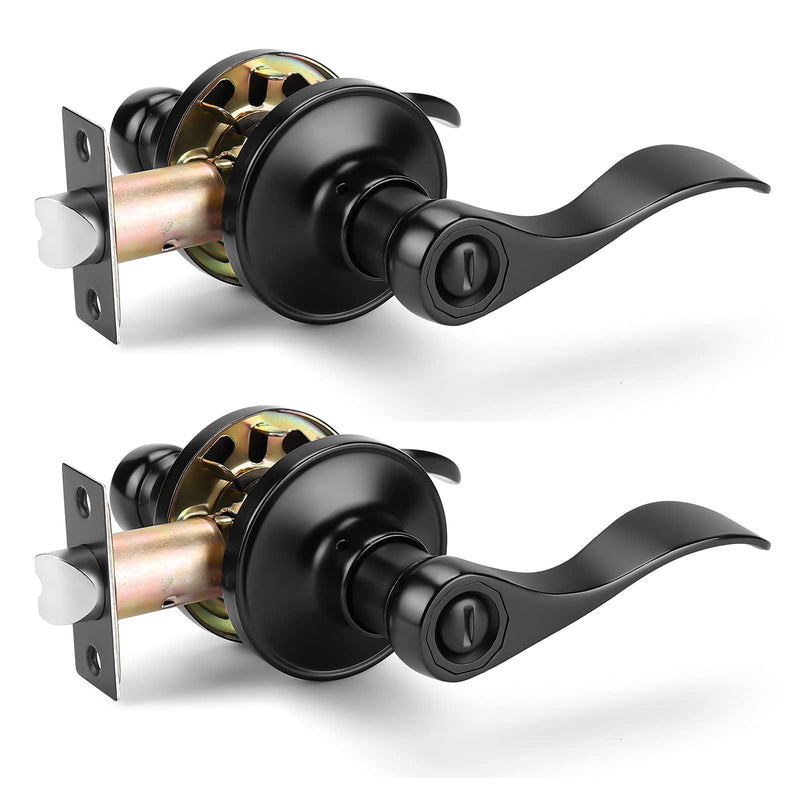 Gobrico Matte Black Privacy Door Lever Handles for Bathroom/Bedroom, 2 Pack Interior Keyless Drop Style Knobs for Left/Right-Handed Doors Privacy (Lock Without Key)