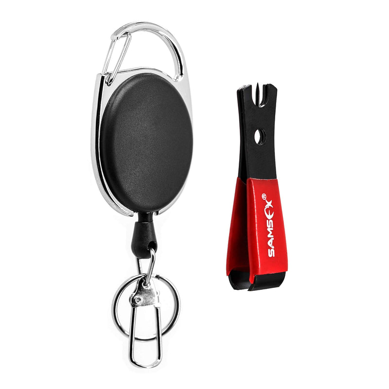 SAMSFX Fly Fishing Nippers, Tippet Cutter, Leader or Line Clipper with Hook Eye Cleaner & Comfy Grip, Zinger Retractors Combo Oval Retractors, 24" Nylon Cord