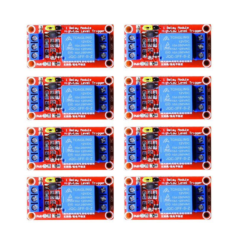 12v Relay Module 8Pack 1 Channel Relay Module 12v Relays Board with Optocoupler Support High/Low Level Trigger for Arduino Relays 12v Relay 1 Channel