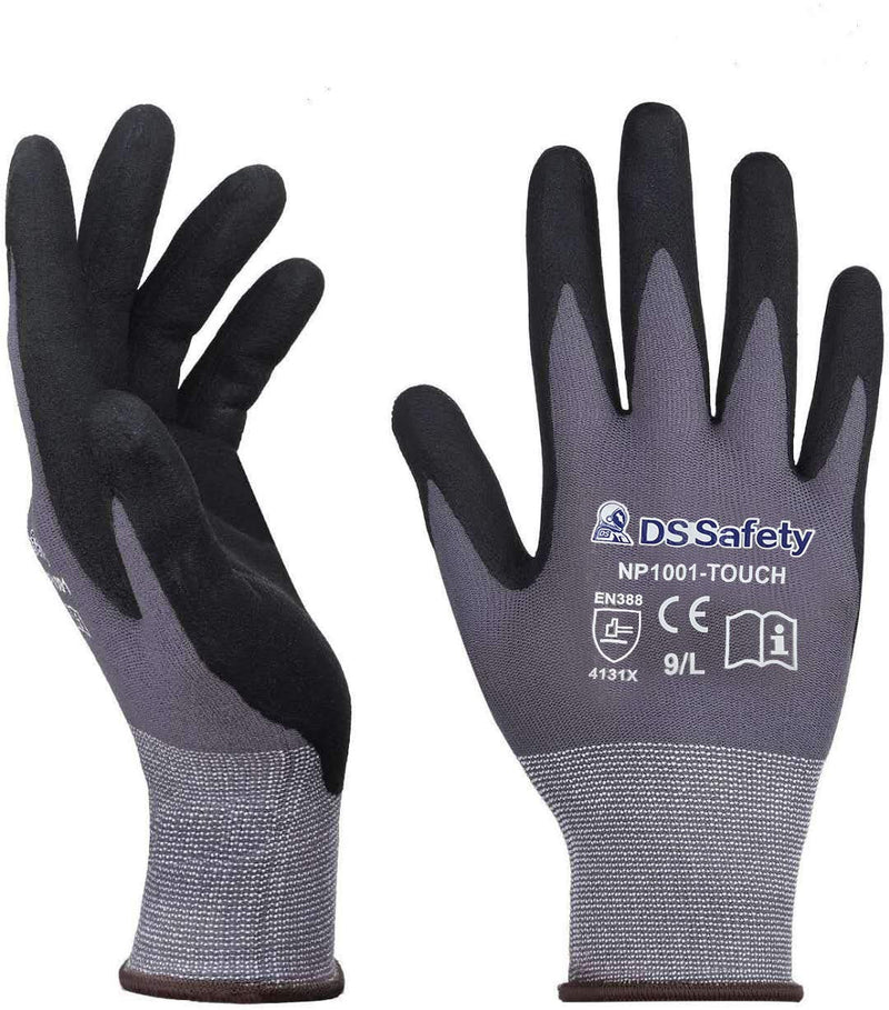 NP1001 Safety Work Gloves Comfort Stretch Fit Power Grip Smart Touch Durable Foam Coated Large (Pack of 12) 12 Pairs