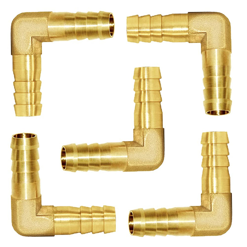 Joywayus 5Pcs 1/4" Hose ID/Hose Barb 90 Degree L Right Angle Elbow Union Brass Fitting Water/Fuel/Air 5