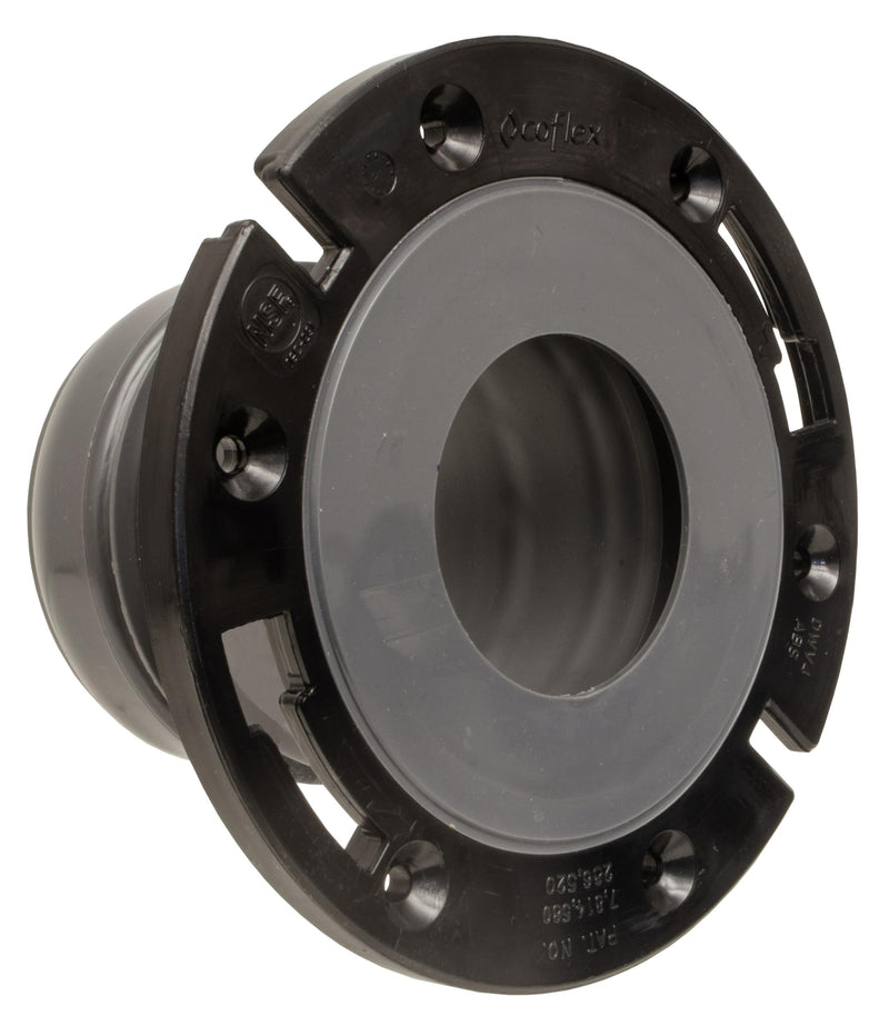 FlexOn Toilet Flange for 4" PVC, ABS, Cast Iron or Lead Pipes-Includes Spacer System to Correct Flange Elevation from 3/8"-1 1/8"