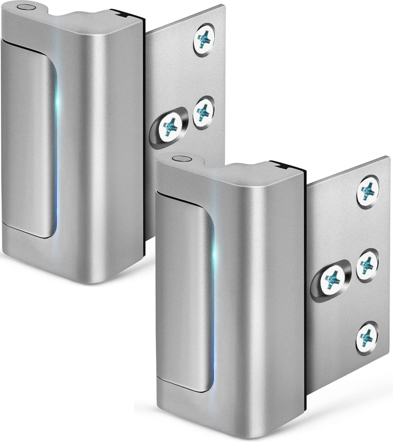 Home Security Door Lock, 2 Pack Childproof Door Reinforcement Lock with 3 Inch Stop Withstand 800 lbs for Top Front Inward Swinging Door, Upgrade Flip High Night Lock to Defend Your Home Kids Silver