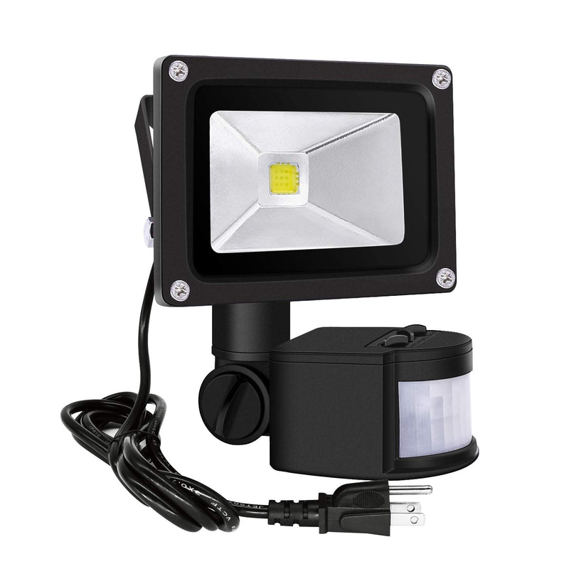 Z Motion Sensor Flood Lights Outdoor,10W Induction LED Lamp, IP65 Waterproof Spotlight,6500K LED Sensor Light,Security Light with US 3-Plug (Daylight White-Black) Daylight White-Black