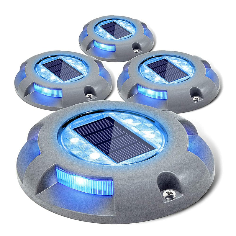 SIEDiNLAR Solar Deck Lights Driveway Dock Light LED Solar Powered Outdoor Waterproof Road Markers for Garden Step Sidewalk Stair Ground Pathway Yard 4 Pack (Blue) Blue Light