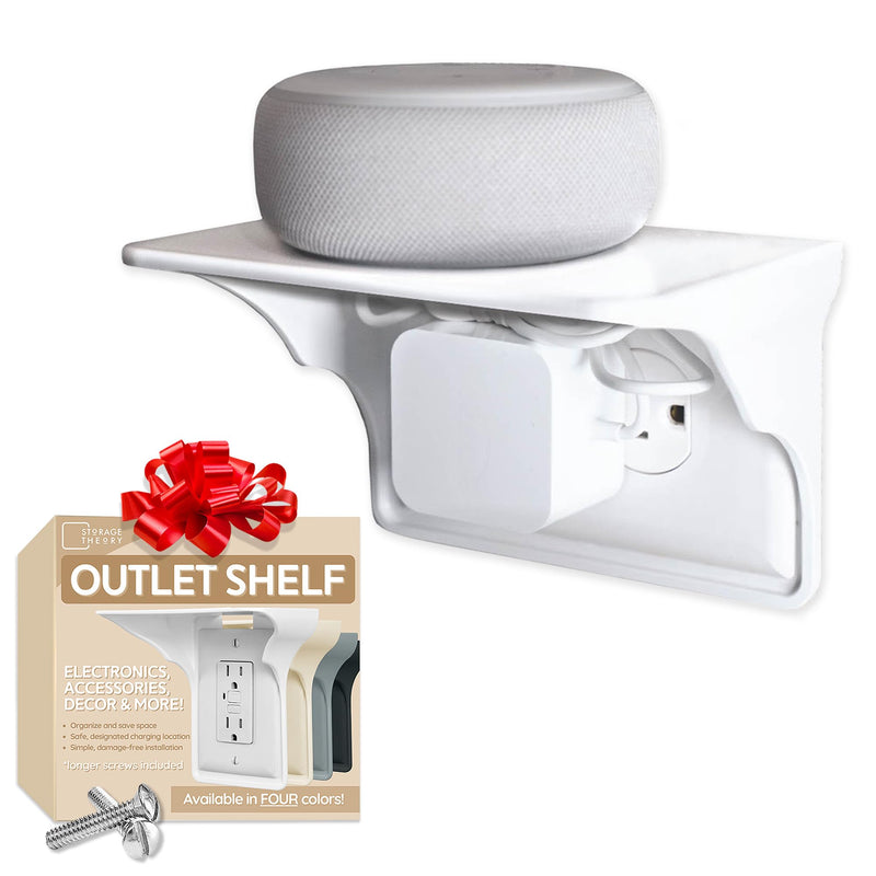 Storage Theory Horizontal Wall Outlet Shelf - Convert Your Outlet into Display Shelves - Alexa Speaker Stand, Electric Toothbrush Holder - Light Socket Shelf 1 Pack, White