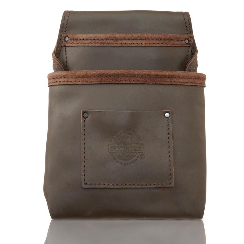 Graintex OS2318 2 Pocket Nail & Tool Pouch Top Grain Oil Tanned Leather for Framers, Constructors, Electricians, Plumbers, Handyman Brown