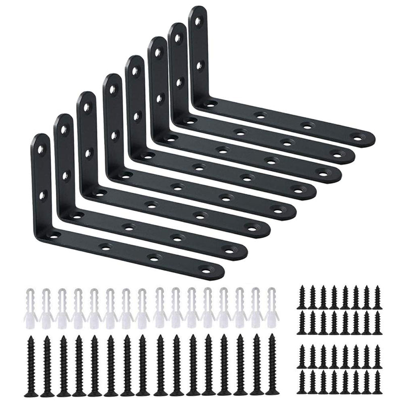 Corner Brace 8 Pcs Shelf Bracket Heavy Duty Black Steel L Corner Brace, Decorative Joint Angle Bracket for Shelf 5 InchX3 Inch Shelves Wall Hanging Bracket with Screws (125X75mm(5 InchX3 Inch)(4PCS) 5"Lx3"Wx0.78"W Black-8 Pack