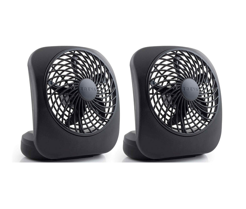 Treva 5 Inch Battery Powered Fan Portable Desk Fan 2 Cooling Speeds with Compact Folding & Tilt Design Cubicle Accessories Small Portable 2 Pack (Black) Black 2 Units
