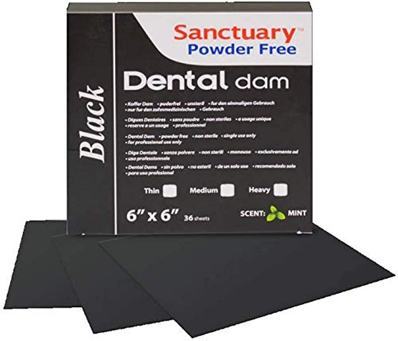 (MADE IN MALAYSIA) SANCTUARY DENTAL DAM LATEX 6"X6" MINT (MEDIUM) 36 SHEETS BLACK Powder-Free