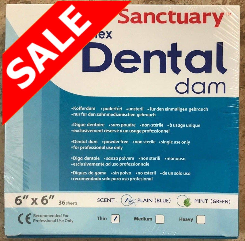 (MADE IN MALAYSIA) SANCTUARY DENTAL DAM LATEX 6"X6" (THIN) 36 SHEETS BLUE (6X6, BLUE)