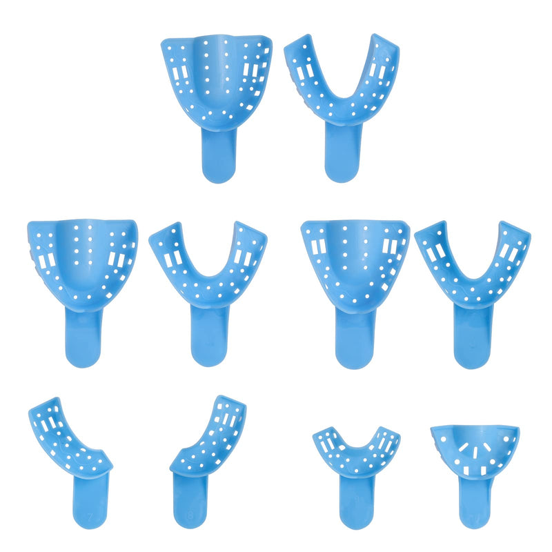 10 PCS Dental Impression Trays Disposable Plastic Small Medium Large Autoclavable Perforated Impression Trays Set Blue Light Blue