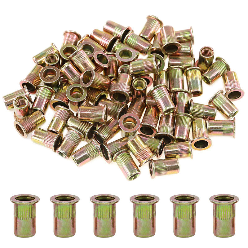 Glarks 100Pcs 5/16"-18UNC Zinc Plated Carbon Steel Rivet Nut Flat Head Rivnut Threaded Insert Nuts Set (5/16"-18UNC)