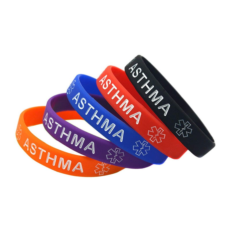 Lyndong 5 Pack Asthma Silicone Medical Alert Emergency Bracelet Wristbands