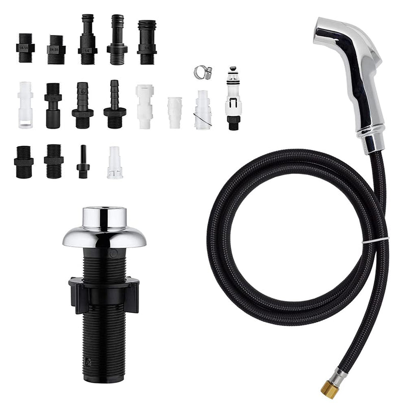 Kitchen Sprayer Chrome Faucet Side Sink Attachment With Spray Head and Hose, Water Spray Head Replacement