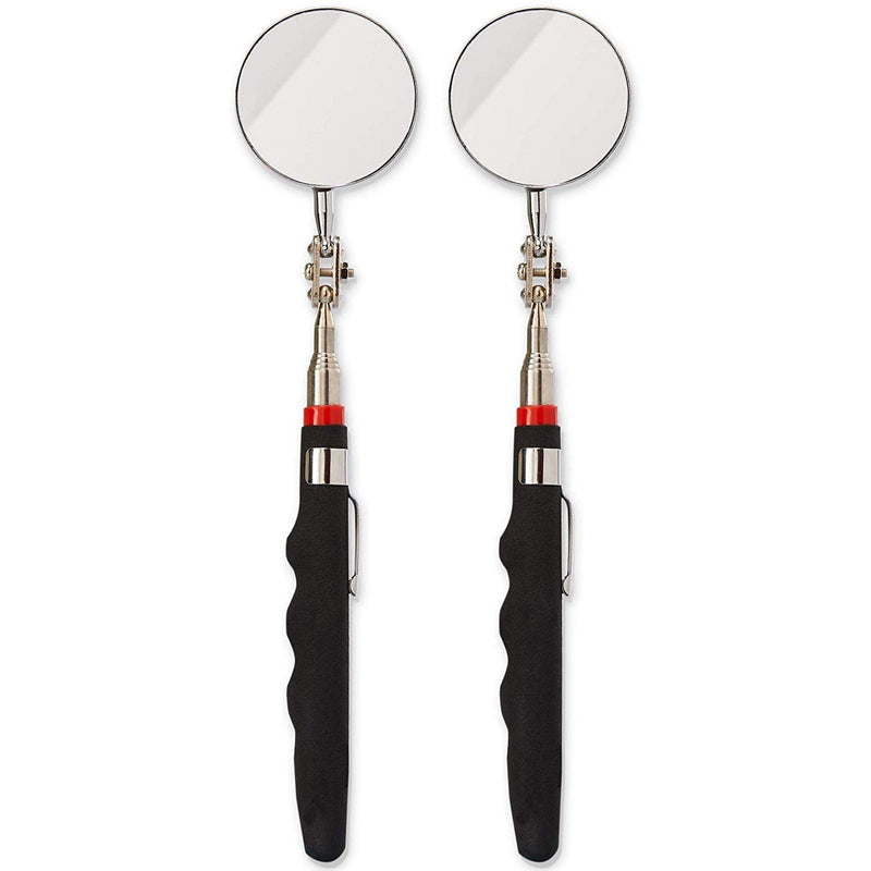 Juvale 2 Pack Telescope Inspection Mirror Tool, Round Mirror Tool with 24.5-Inch Extension for Mechanics, & Inspectors - Telescope Mirror with Handle - 2 Inch Telescoping Inspection Mirror