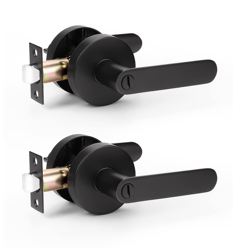 KNOBWELL 2 Pack Black Door Handles Interior for Bedroom/Bathroom, Privacy Door Knob with Lock Heavy Duty Left/Right Handing 2.07 lb One Lever