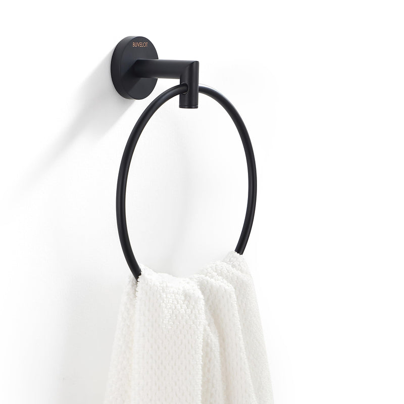 Black Towel Ring for Bathroom, Modern Hotel Style Hand Towel Holder Wall Mounted, Contemporary Hand Towel Rack, Matte Black,077060-MB Leo Seires