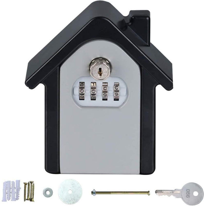 New Wall Mount Key Storage Lock Box with Key and 4-Digit Password Access Emergency Unlock Weather Resistant Steel for Indoors Outdoors Grey Gray