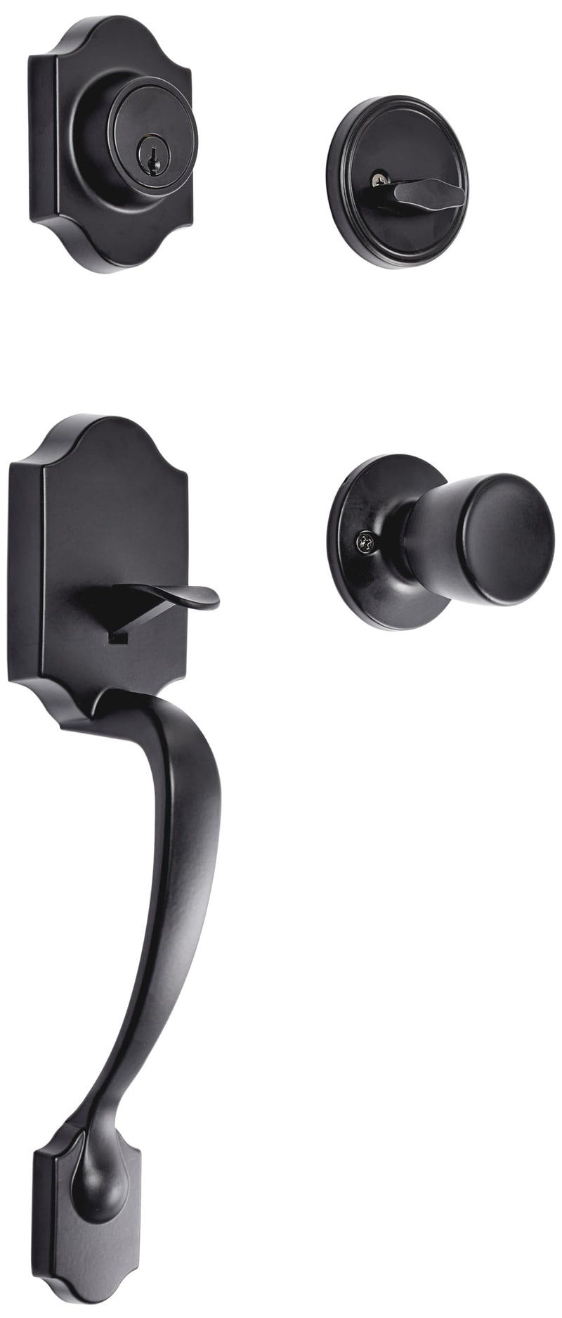 Amazon Basics Front Door Lock Set, Handleset with Tulip Knob, Level Door Handle, Exterior, Single Cylinder,Matte Black, 1-Pack Matte Black 1 Pack