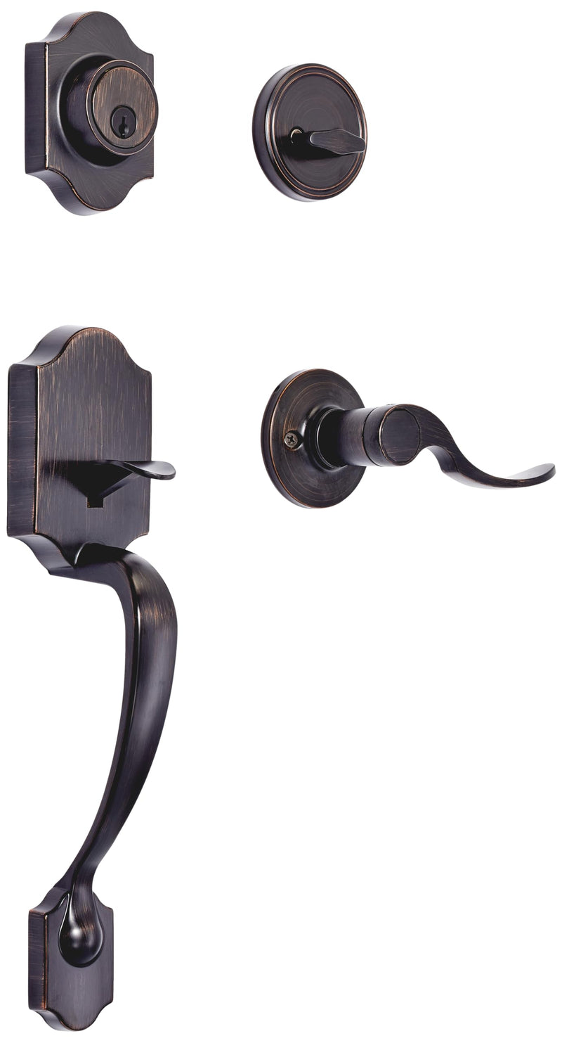 Amazon Basics Front Door Lock Set, Handleset with Shelby Lever, Level Door Handle, Exterior, Single Cylinder Packs, Oil Bronze, 1-Pack 1 Pack