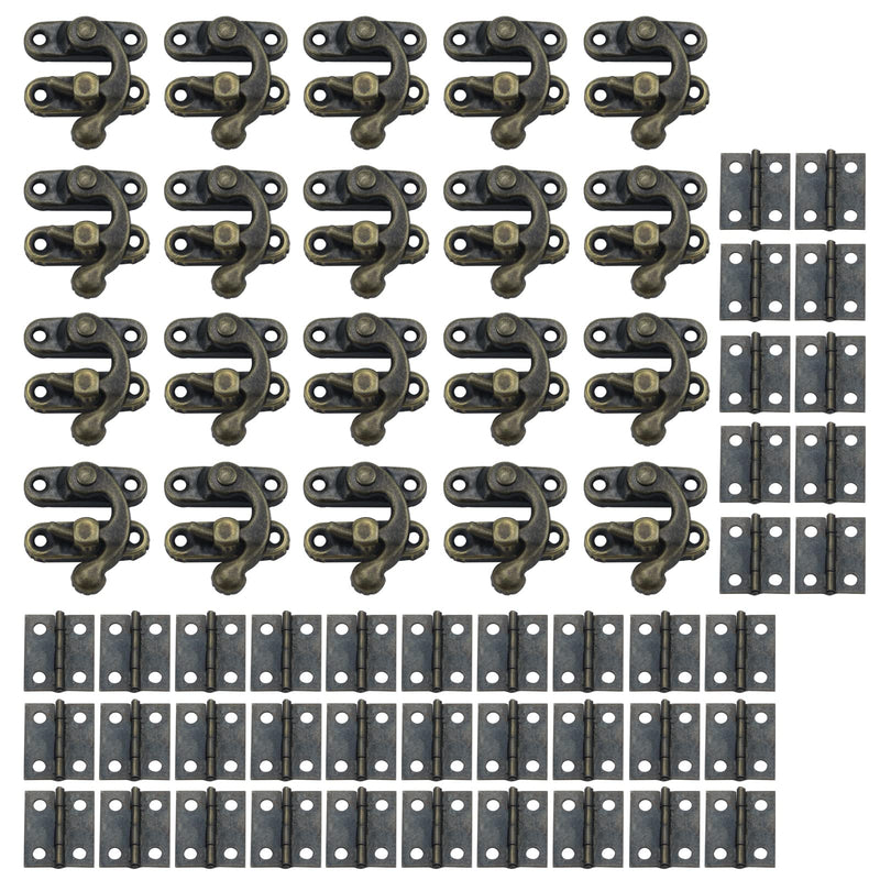 Antrader 40Pcs Mini Box Hinges, 20 Sets Antique Right Latch Hasp for Wood Jewelry Box Trinket Box Hasp Gift Box Catch Decoration with Screws Right Latch Hasp+Hinges
