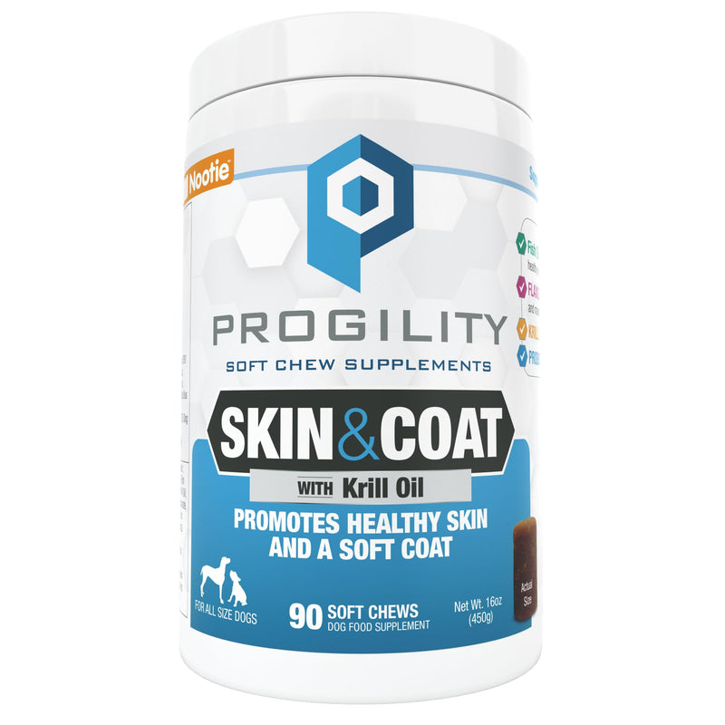 Nootie Progility Skin & Coat Supplement for Dogs, Fish Oil Supports Healthy Skin & Coat, 90 Soft Chews per Container Skin & Coat Chews (30lbs and Over) - PawsPlanet Australia