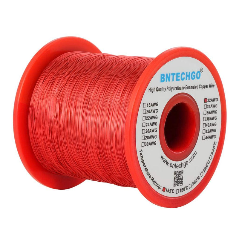 BNTECHGO 32 AWG Magnet Wire - Enameled Copper Wire - Enameled Magnet Winding Wire - 1.0 lb - 0.0078" Diameter 1 Spool Coil Red Temperature Rating 155℃ Widely Used for Transformers Inductors 32 gauge enameled magnet wire 1 lb red 1 lb