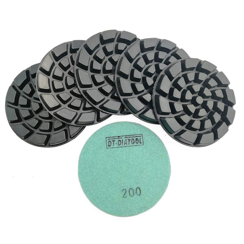 DT-DIATOOL Diamond Floor Polishing Pads Resin Bond Terrazzo Floor Diameter 4 Inch Grit 200 Pack of 6 6.0