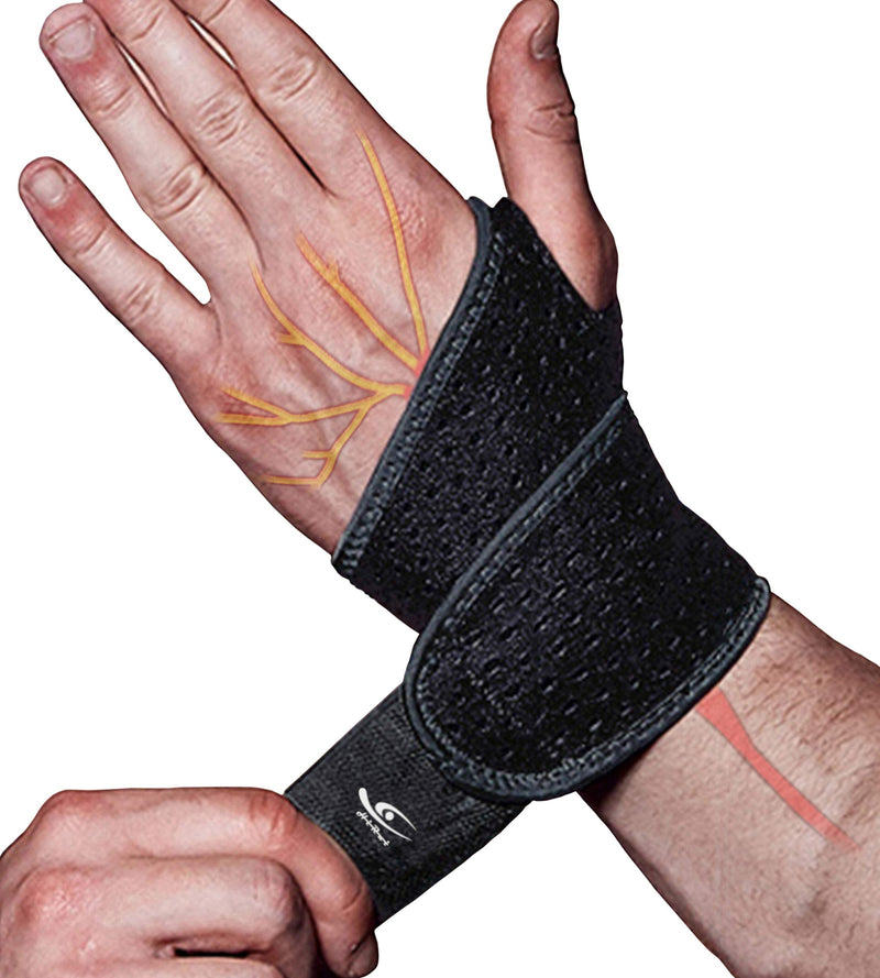 HiRui 2 Pack Wrist Compression Strap and Wrist Brace Sport Wrist Support for Fitness, Weightlifting, Tendonitis, Carpal Tunnel Arthritis, Pain Relief-Wear Anywhere-Adjustable (Black) Black