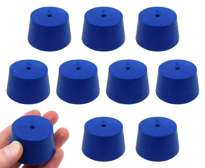 EISCO 10PK Neoprene Stoppers, 1 Hole - ASTM - Size: #9-37mm Bottom, 45mm Top, 25mm Length - Suitable for use with Petroleum, Oils & Most Inorganic Acids and Bases