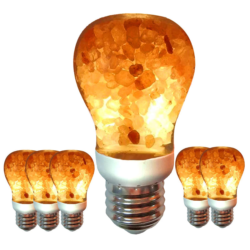 Himalayan Glow Salt Lamp LED Light Bulbs 60-Watt Equivalent, Warm Amber Glow, Dimmable E26 Edison light bulb for Decor, Homes, Offices, Kitchen, 6 Pcs
