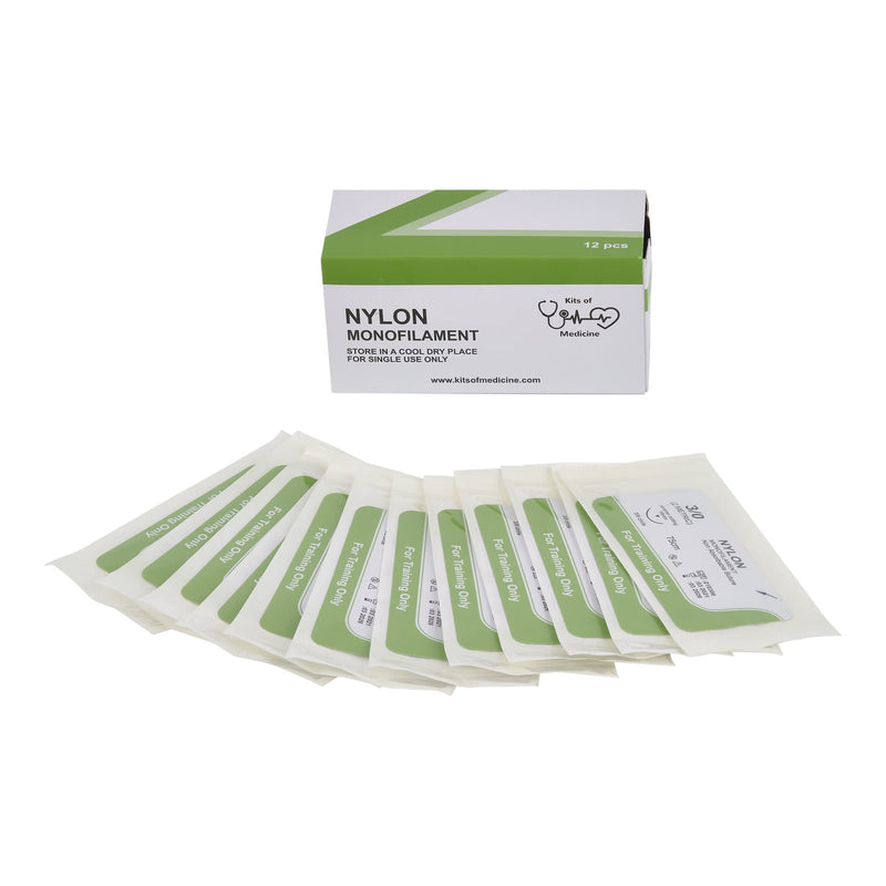 Suture Thread (12 Pack) | Best Suture Practice Thread | for Medical Students, Doctors, Dental, Nurses and Veterinarians | Nylon 3/0 Suture Thread | Suture Practice Kit Add-on