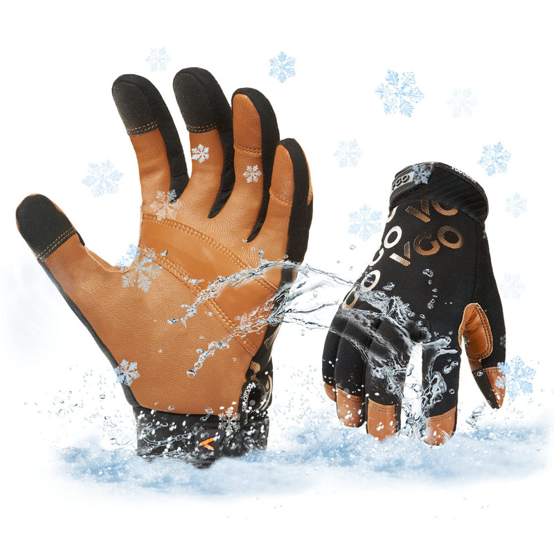 Vgo... 1-Pair -4? or above 3M Thinsulate C100 Winter Warm Waterproof Light Duty Mechanic Glove, High Dexterity, Anti-abrasion, Rigger Glove (Size M, Brown, GA9603FW) 1 Pair - Medium